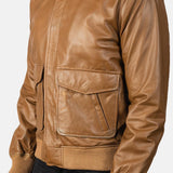 Mens Olive Brown Leather Bomber Jacket-1