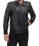 Pesaro Men's Bomber Black Leather Jacket-1