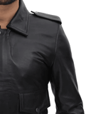 Pesaro Men's Bomber Black Leather Jacket-4
