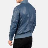 Sapphire Blue Leather Bomber Jacket-2