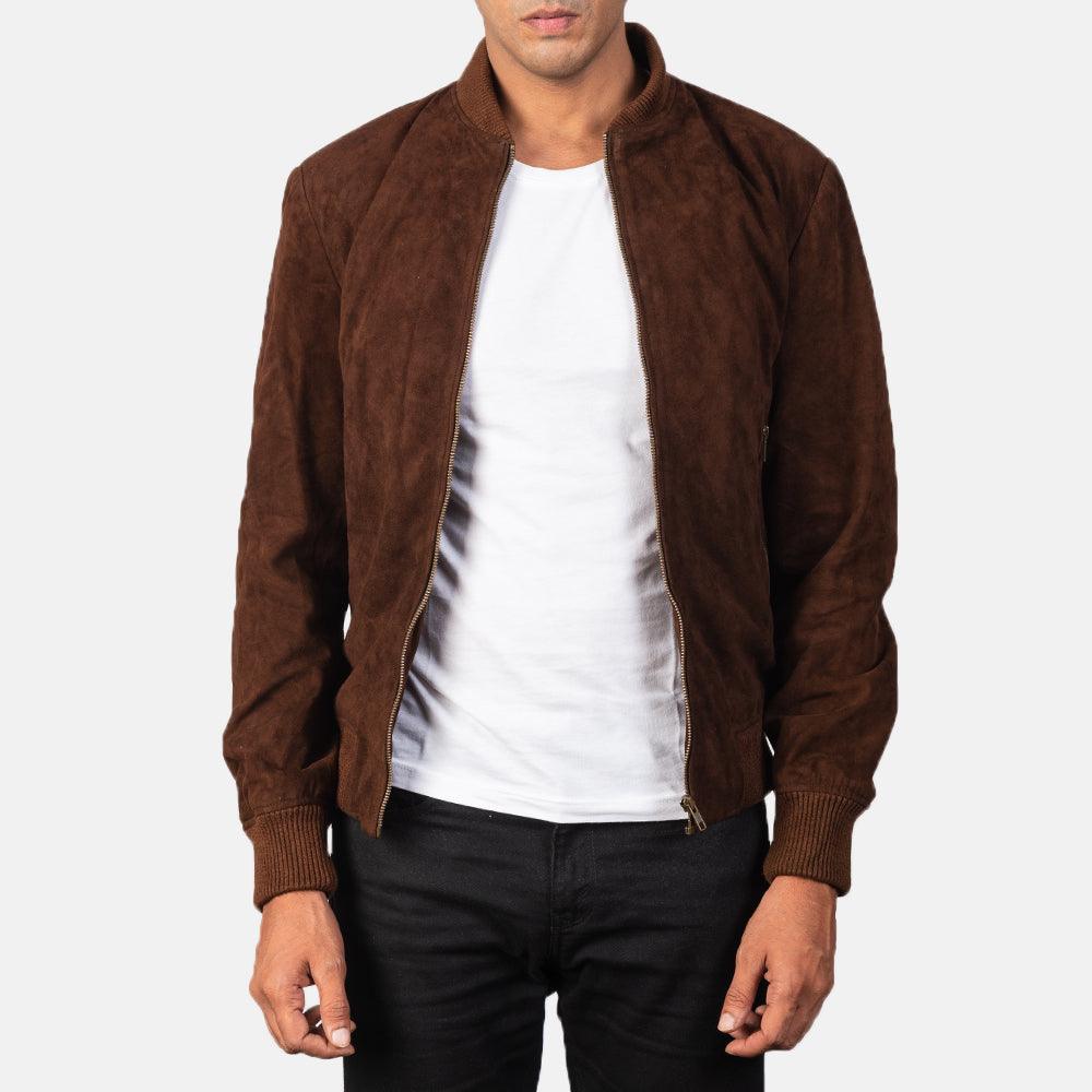 Shane Mocha Suede Bomber Jacket Men