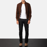 Shane Mocha Suede Bomber Jacket Men-5