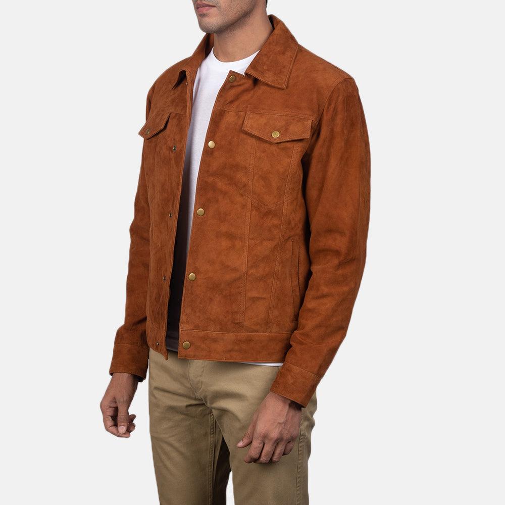 Mens Tan Brown Suede Leather Jacket-4