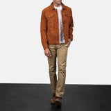 Mens Tan Brown Suede Leather Jacket-5