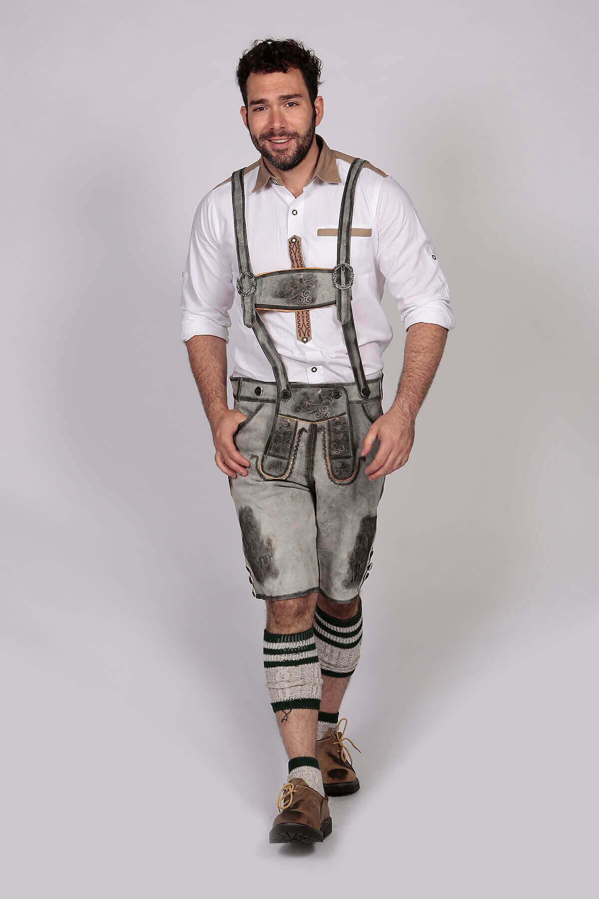 Trachten Short Mens Lederhosen Shaded Grey