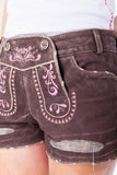 Traditional German Lederhosen Women Cheeky Brown-Rose-2