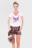 Traditional German Lederhosen Women Cheeky Brown-Rose-1
