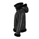 Womens B3 Bomber Hooded Classic Black Shearling Jacket-1