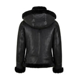 Womens B3 Bomber Hooded Classic Black Shearling Jacket-2