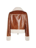 Womens B3 Shearling Brown Sheepskin Leather Jacket Back