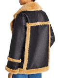 Womens Black Leather Shearling Double Breasted Jacket-3