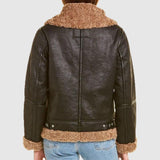 Womens Black SF Bomber Aviator Shearling Jacket Back