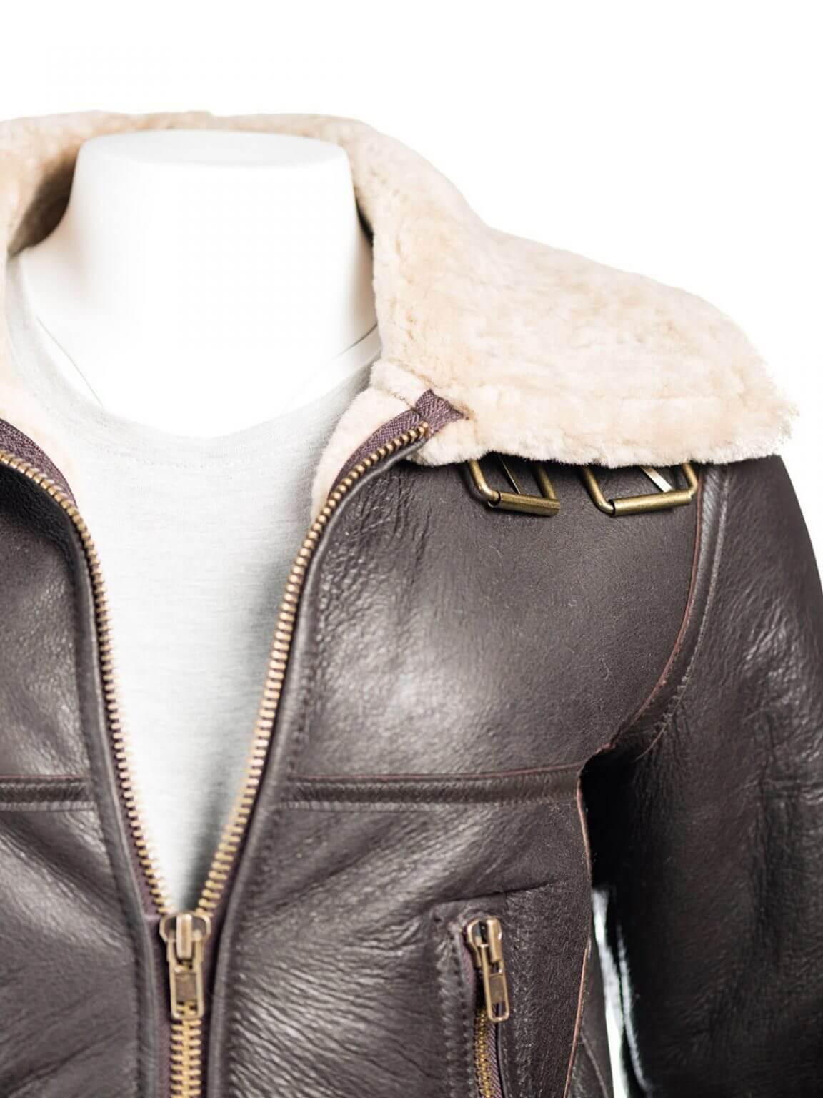 Womens Brown B3 Bomber Aviator Shearling Jacket-2