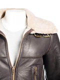 Womens Brown B3 Bomber Aviator Shearling Jacket-2
