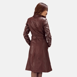 Maroon Leather Trench Coat Women-3