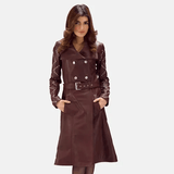 Maroon Leather Trench Coat Women-1
