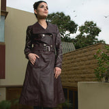 Maroon Leather Trench Coat Women