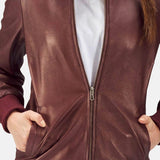 Womens Reida Maroon Leather Bomber Jacket-3