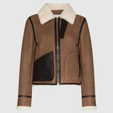 Womens Shearling Brown Aviator Leather Jacket Front