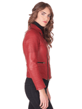 Womens Shirt Style Collar Biker Leather Jacket-1