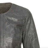 Womens Short Laser Cut Grey Leather Jacket-1