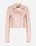 Womens Tab Collar Light Pink Biker Leather Jacket-2