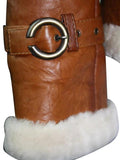Womens Tan Brown Double Breasted Shearling Jacket-3