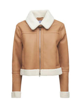 Womens Tan Brown Shearling Leather jacket Front