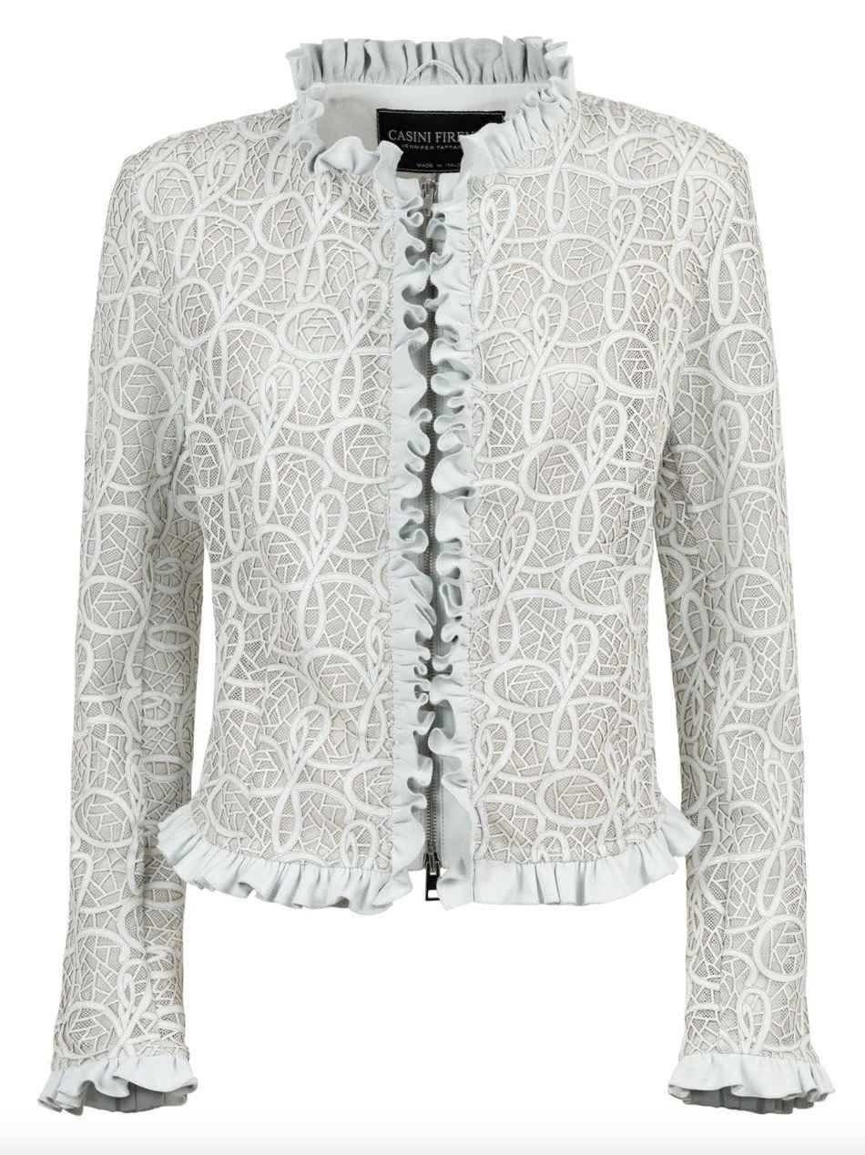 Womens White Laser Engraved Leather Jacket-1