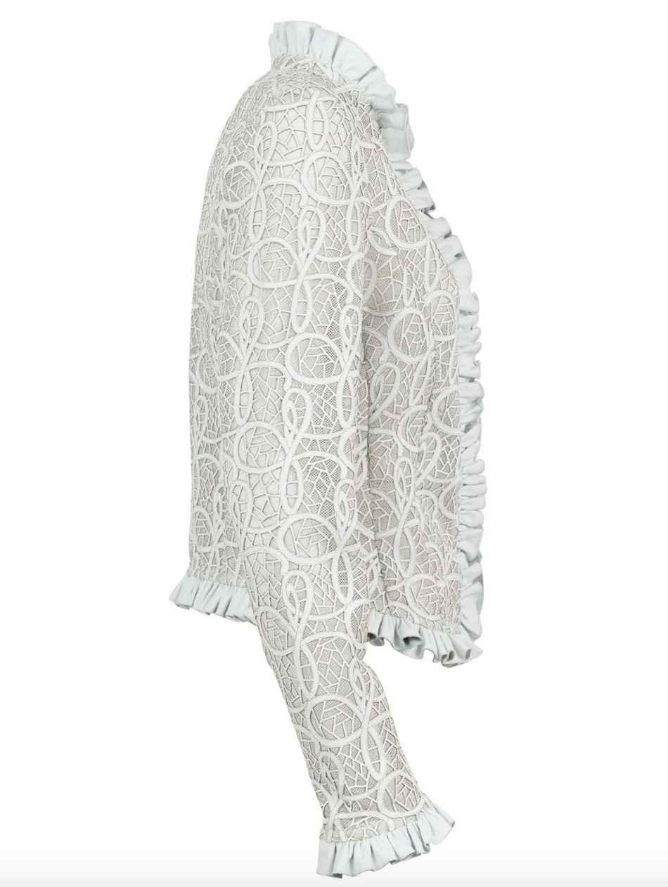 Womens White Laser Engraved Leather Jacket-2