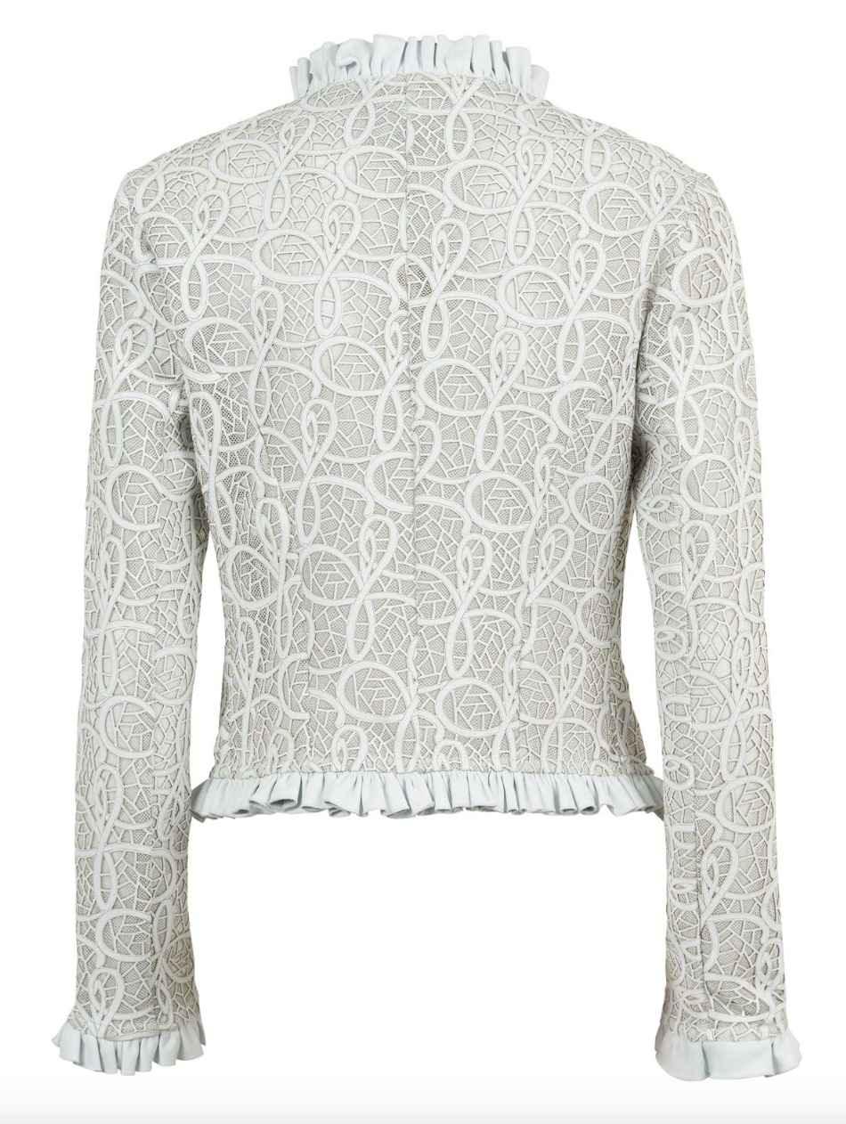 Womens White Laser Engraved Leather Jacket-4