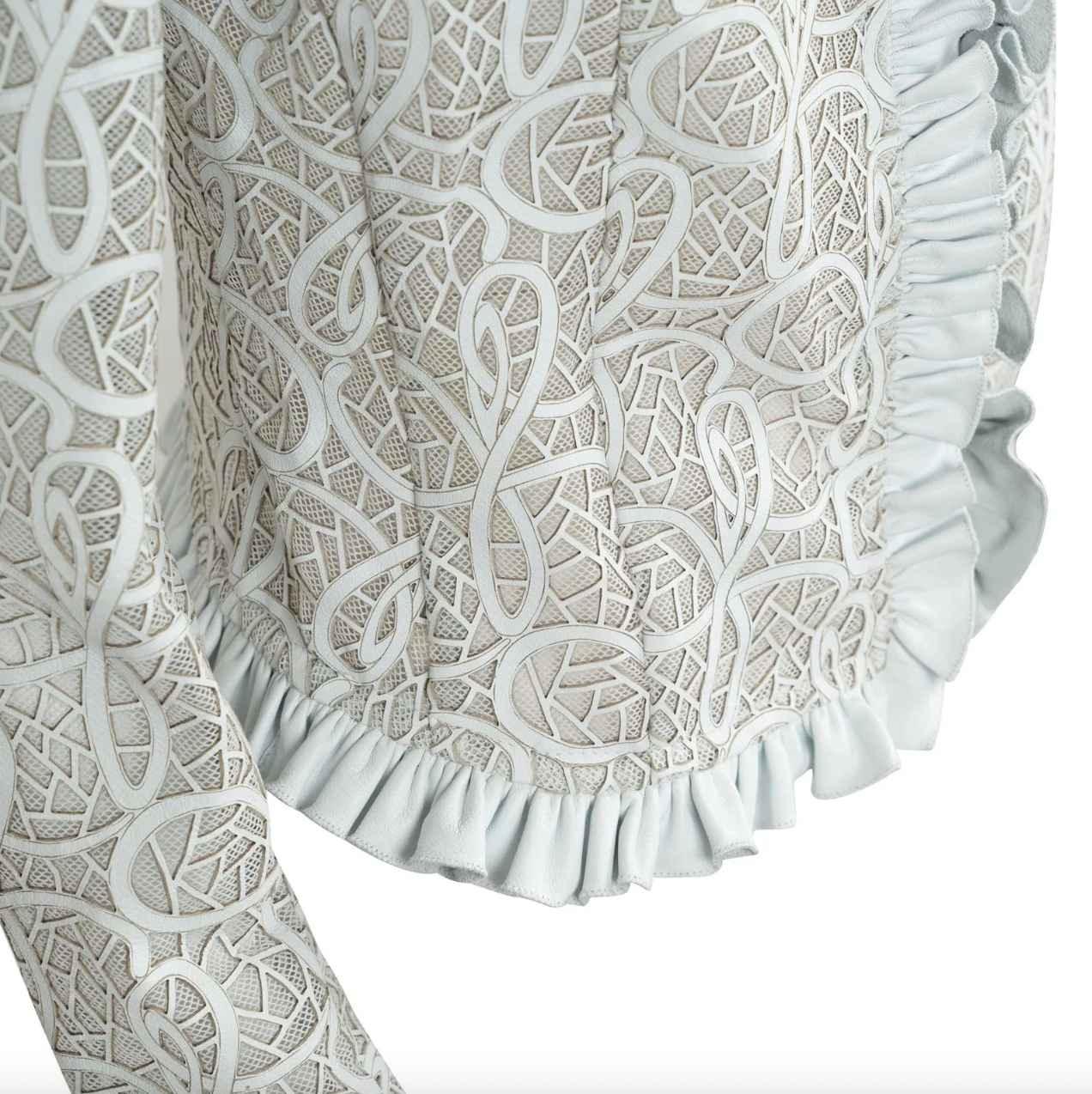 Womens White Laser Engraved Leather Jacket-5