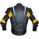 Mens Yellow Black Panels Biker Leather Jacket-2