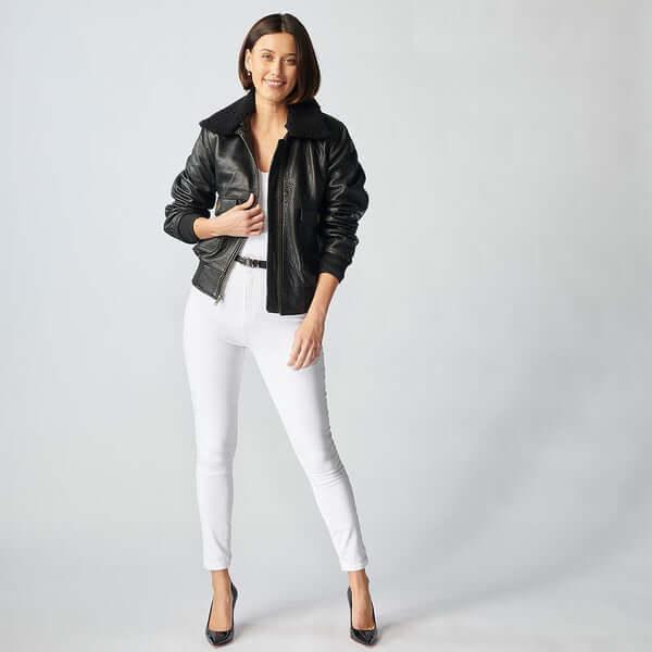 Zermatt Leather Bomber Jacket For Women-10