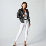 Zermatt Leather Bomber Jacket For Women-16