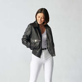 Zermatt Leather Bomber Jacket For Women-17