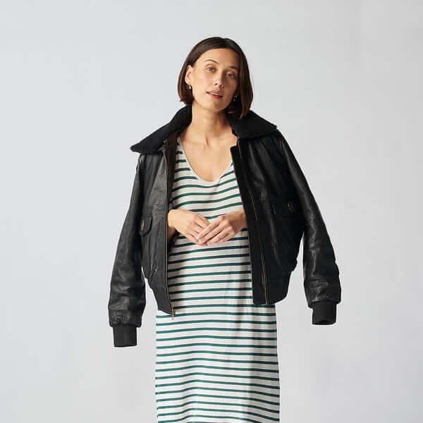 Zermatt Leather Bomber Jacket For Women-6