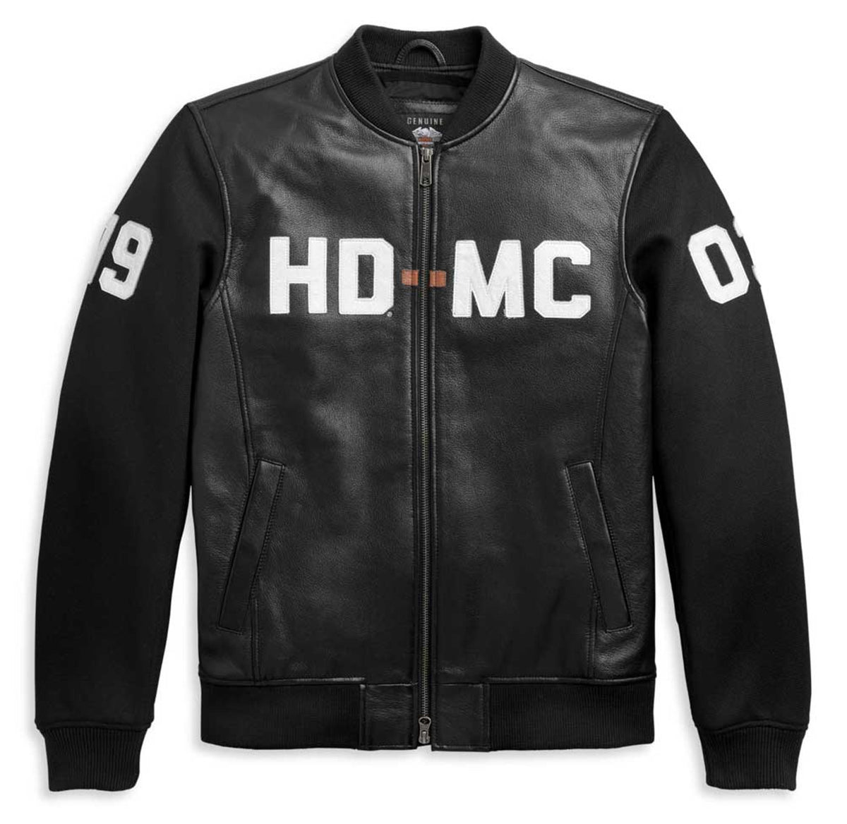 Mens HD MC Mixed Media Bomber Leather Jacket