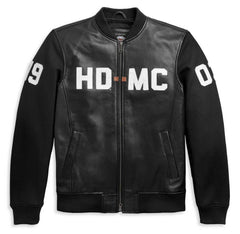 Mens HD MC Mixed Media Bomber Leather Jacket