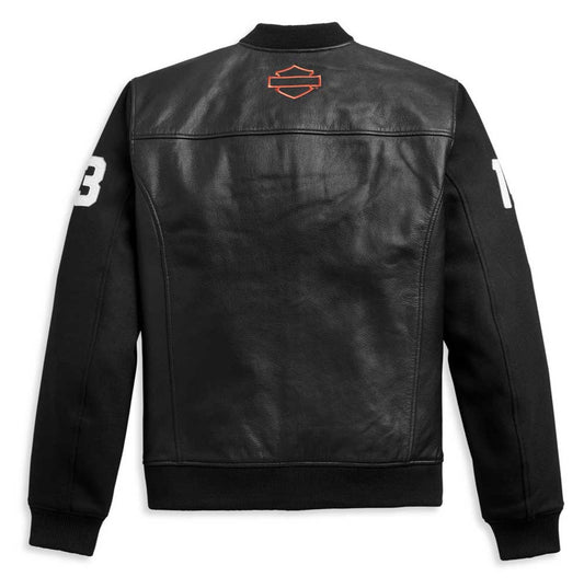 Mens HD MC Mixed Media Bomber Leather Jacket
