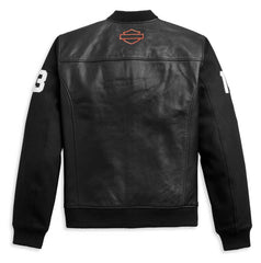 Mens HD MC Mixed Media Bomber Leather Jacket