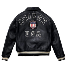 Womens Black Avirex Icon Leather Bomber Jacket