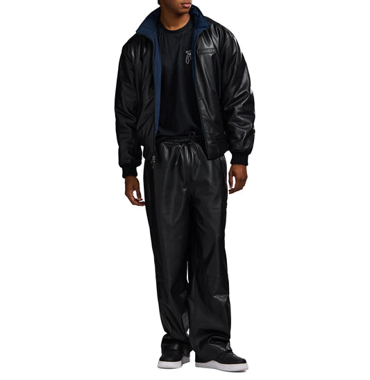 Mens Avirex Black Leather Track Pant
