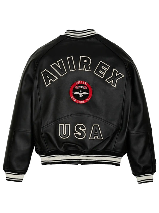 Mens Avirex Stadium Black Leather Jacket