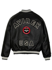 Mens Avirex Stadium Black Leather Jacket