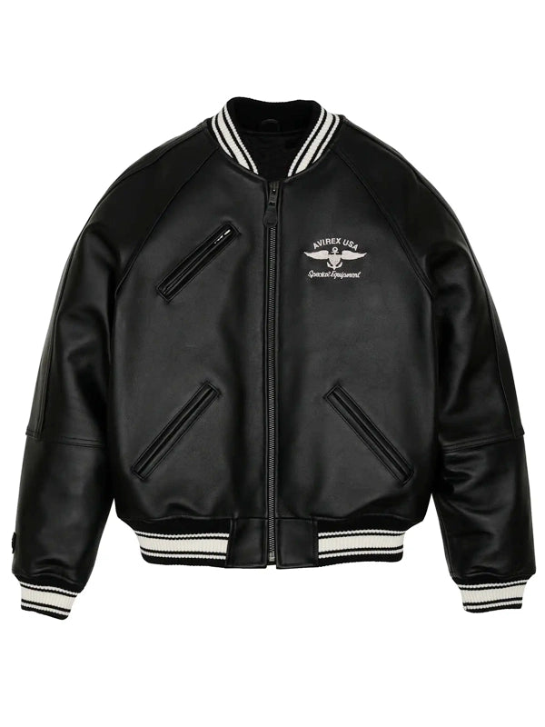 Mens Avirex Stadium Black Leather Jacket