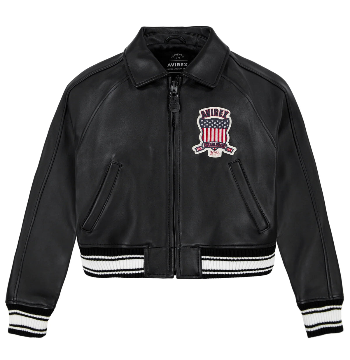 Womens Black Avirex Cropped Icon Jacket