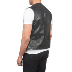 Black-Button-Up-Leather-Vest-Back