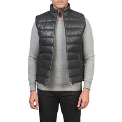 Black-Leather-Puffer-Vest-Open