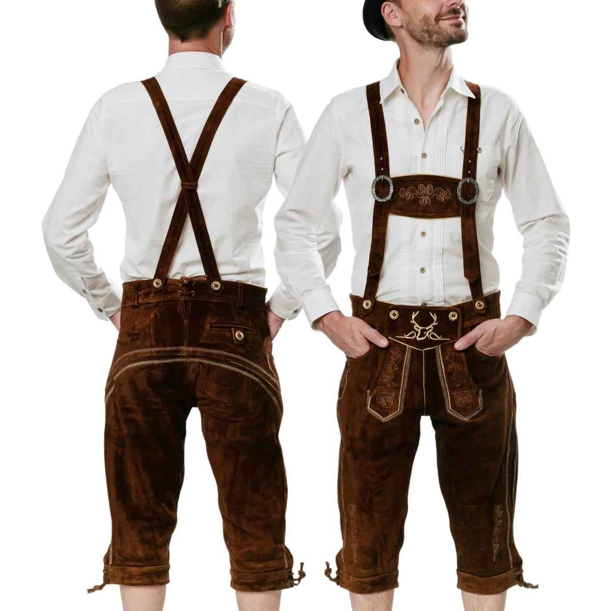 Lederhosen-Men-Kneebound-Dark-Brown-Model-Front-Back